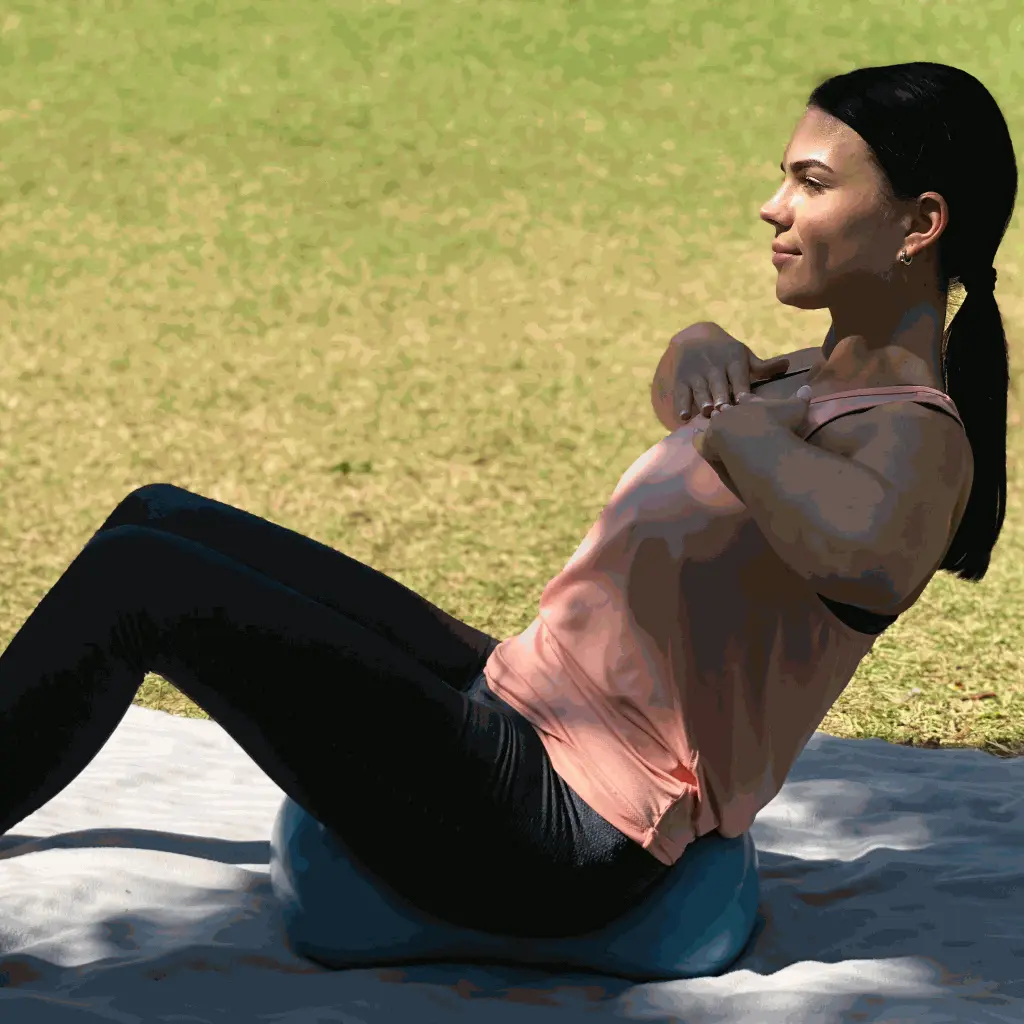 Lady in the park doing a core workout with an Air8 Cushion