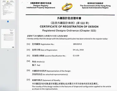 The granted Air8 Cushion patent under the number HK1248055 for Hong Kong